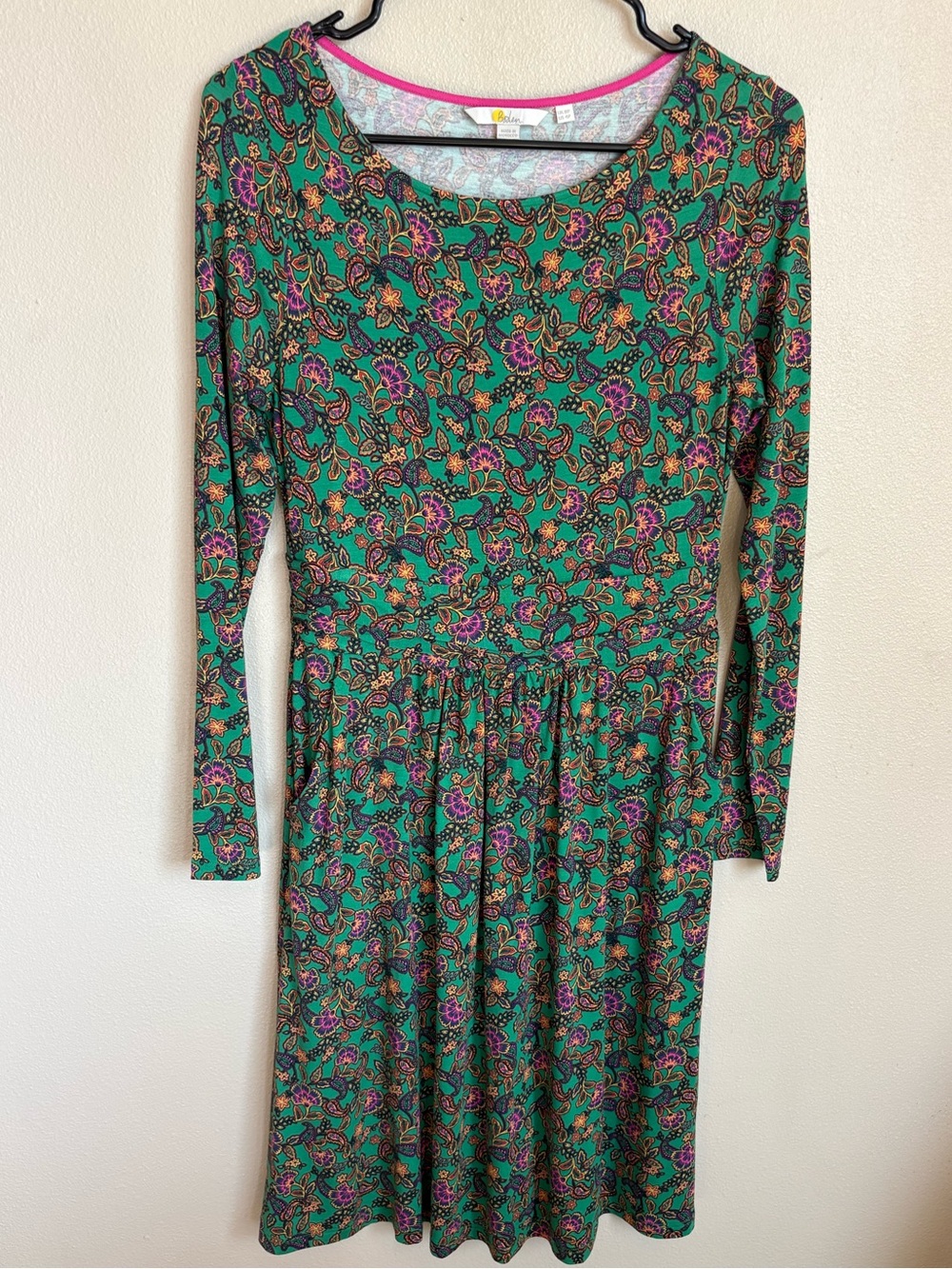 Boden Abigail Floral Jersey Dress Green Pink Long Sleeve Anthropologie Style